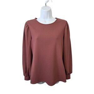 Express Womens Size Large Shirt Long Sleeve Textured Puff Sleeve Mauve / A120